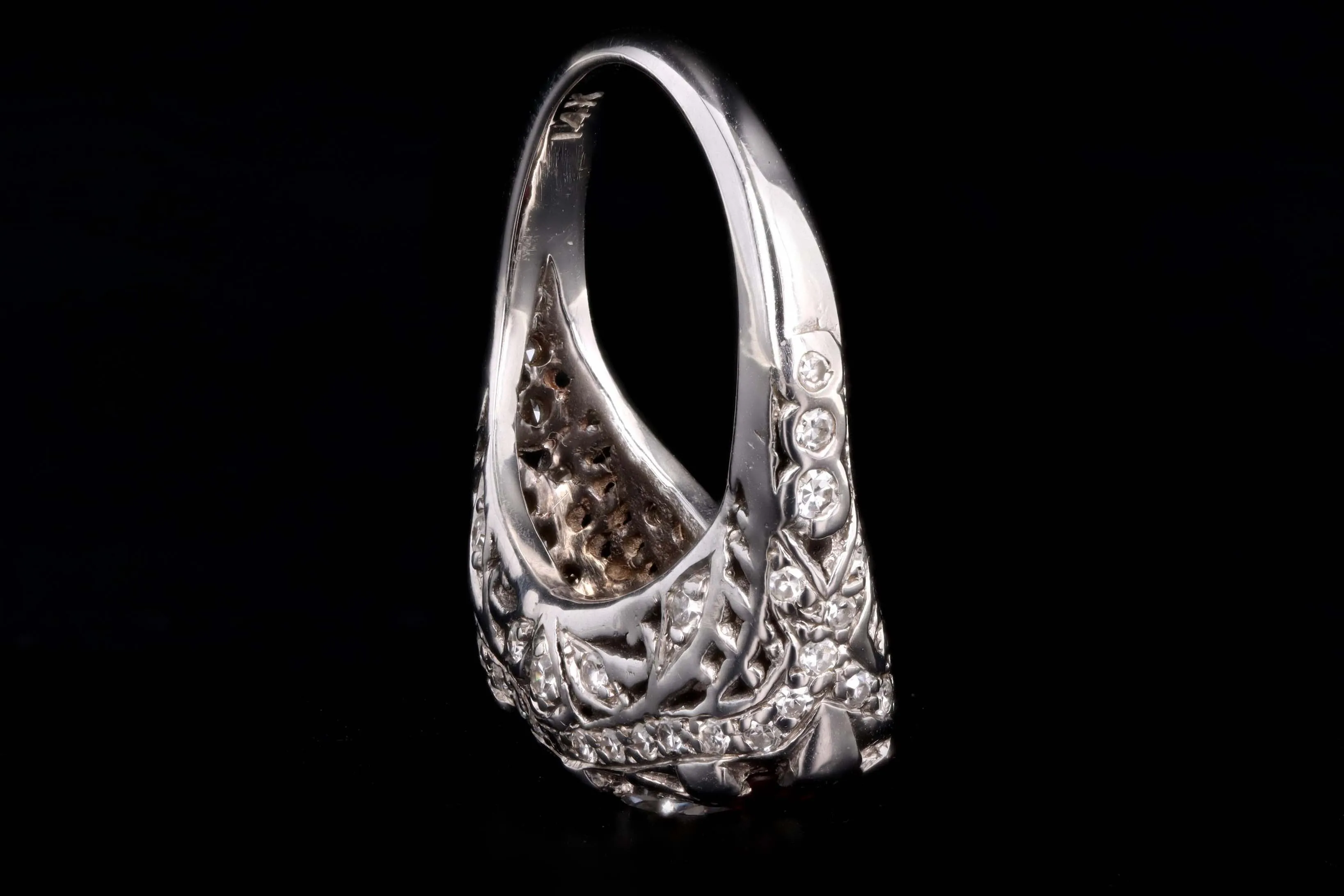 Art Deco Style 14K White Gold Diamond and Ruby Three Stone Ring