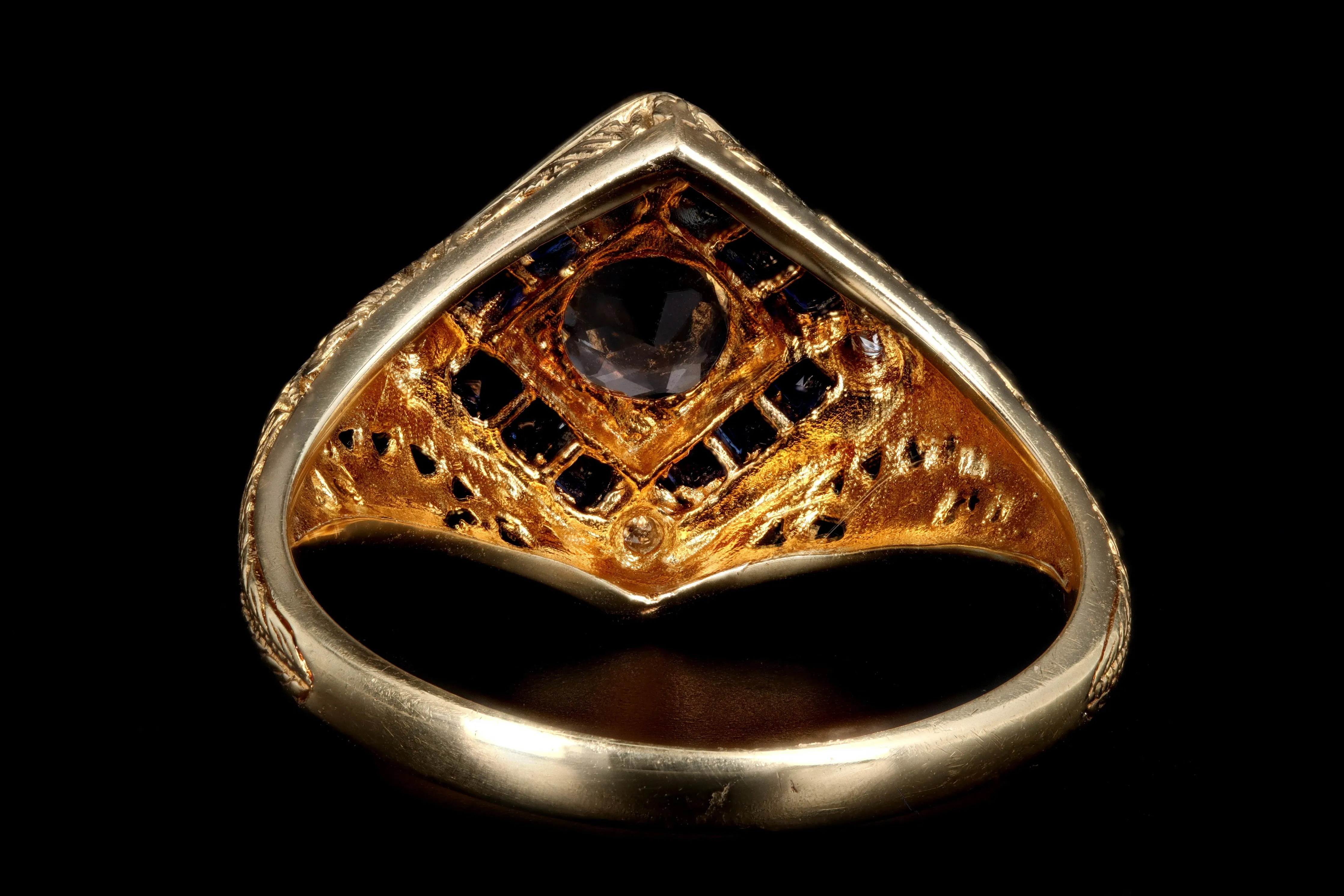 Art Deco Style 14K Yellow Gold .31 Carat Aquamarine & Sapphire Ring