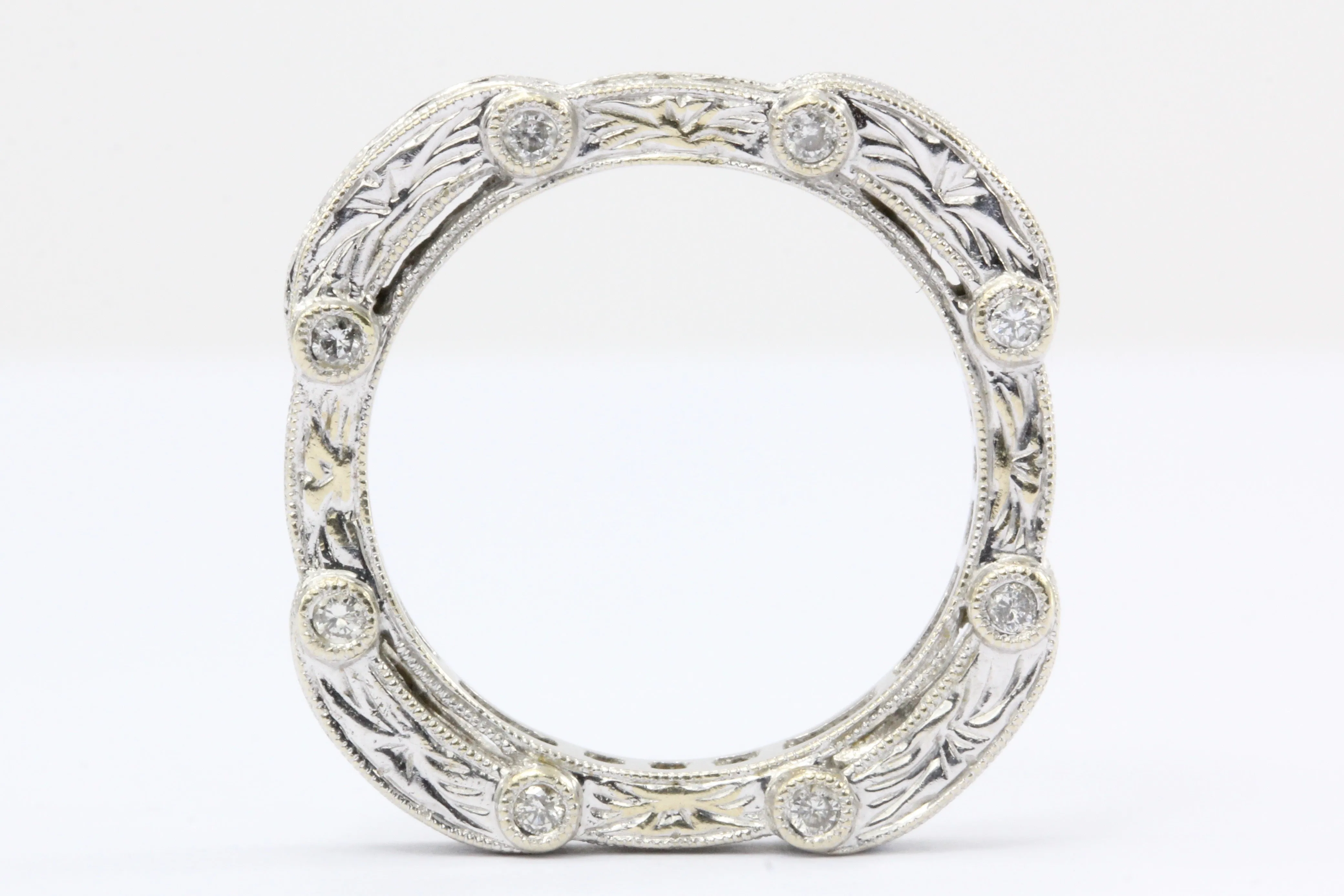 Art Deco Style 18K White Gold Diamond Sapphire Eternity Band Ring size 6