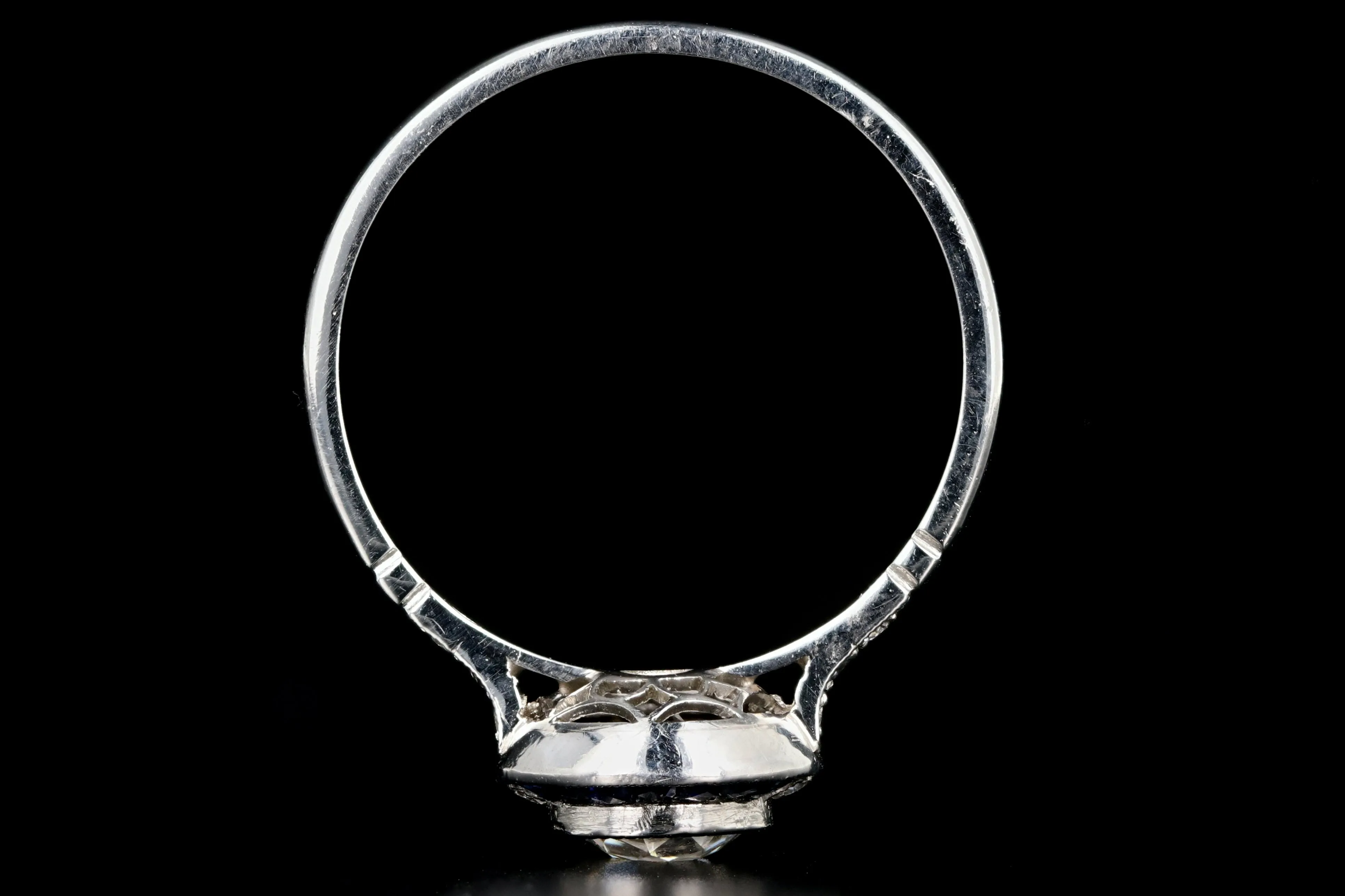 Art Deco Style Handmade Platinum .84 Carat Diamond and Sapphire Bullseye Ring GIA Certified