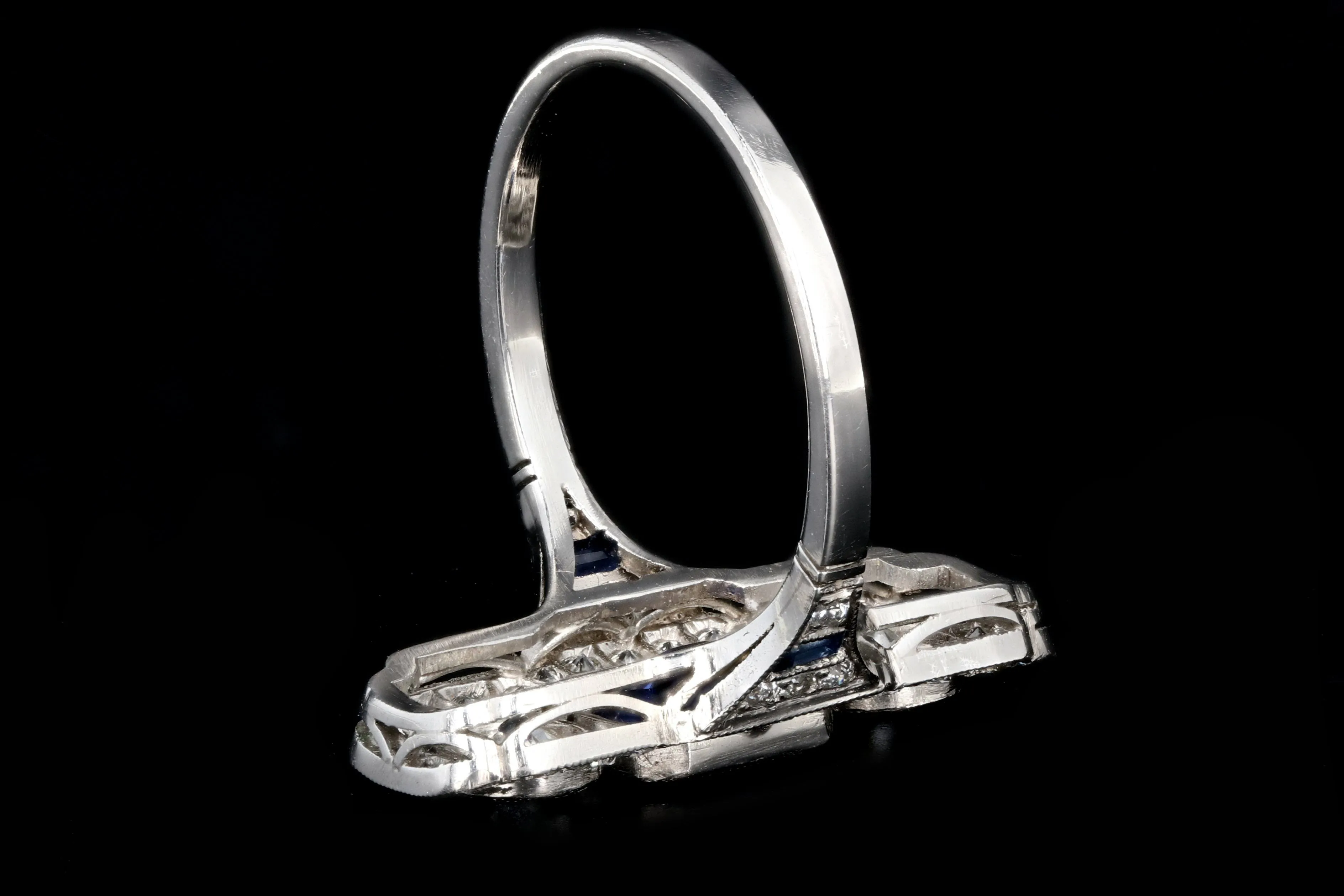 Art Deco Style Platinum 1.25 Emerald Cut Sapphire & Diamond Ring