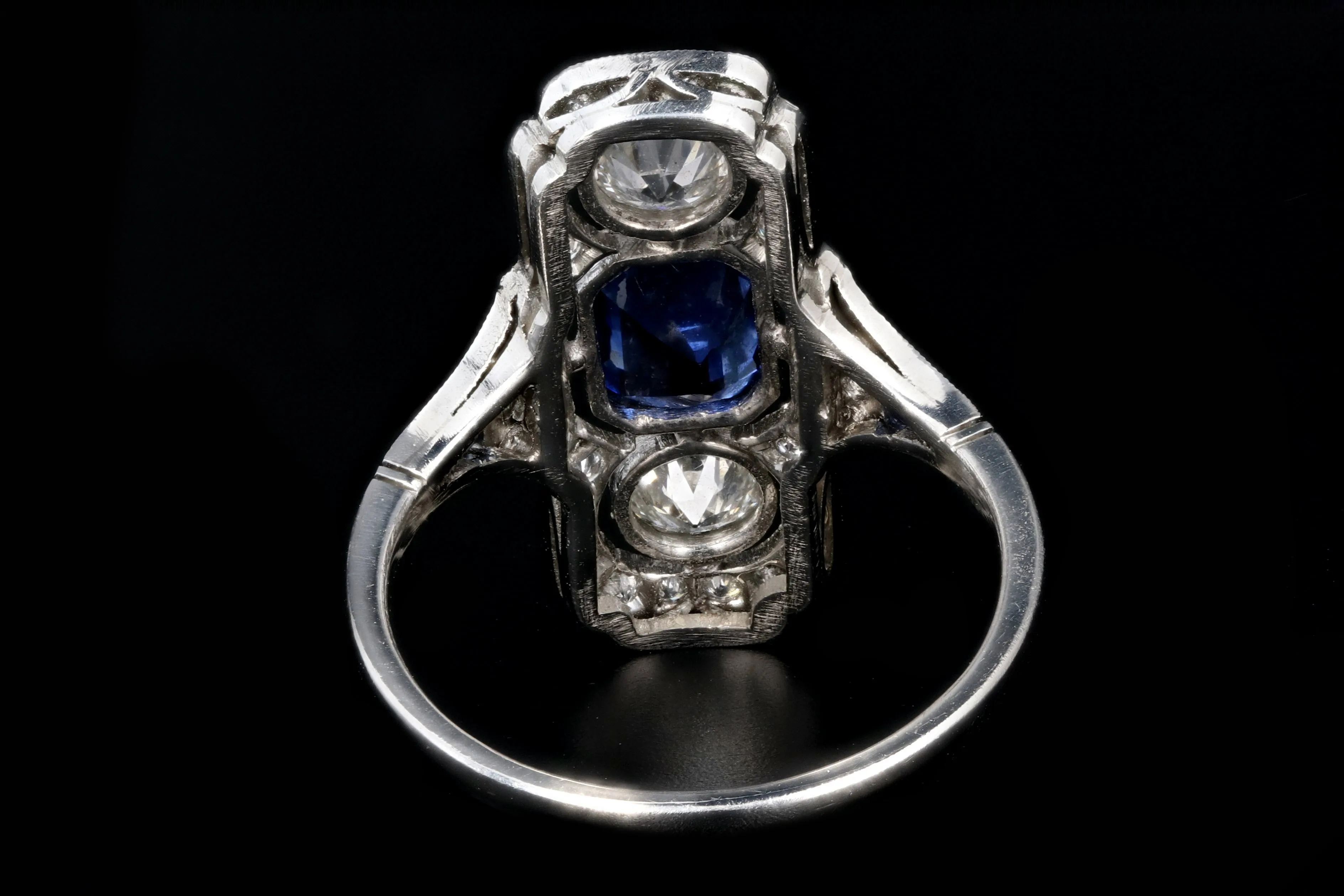 Art Deco Style Platinum 1.25 Emerald Cut Sapphire & Diamond Ring