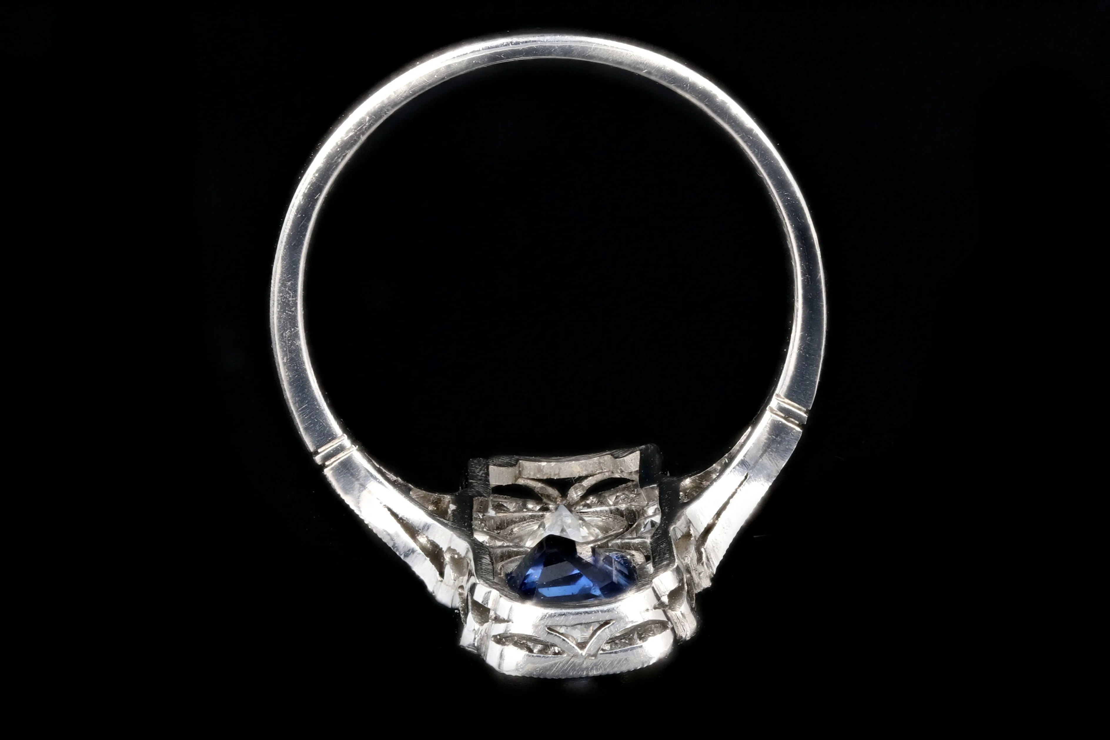 Art Deco Style Platinum 1.25 Emerald Cut Sapphire & Diamond Ring