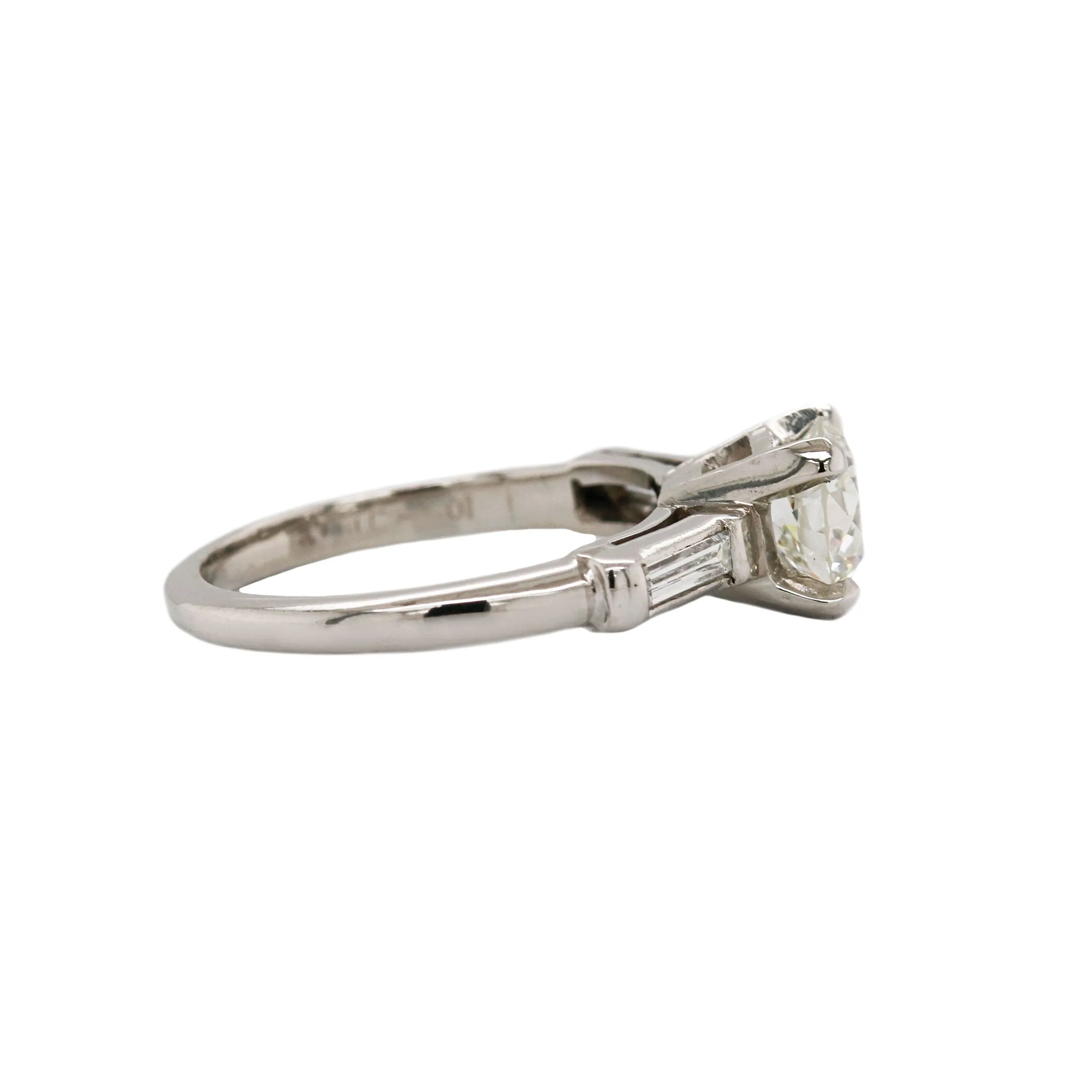 Art Deco Three Stone Old European & Baguette Cut Diamond Ring
