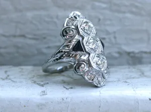 Art Deco Vintage 18K White Gold Diamond and Sapphire Ring - 0.77ct.