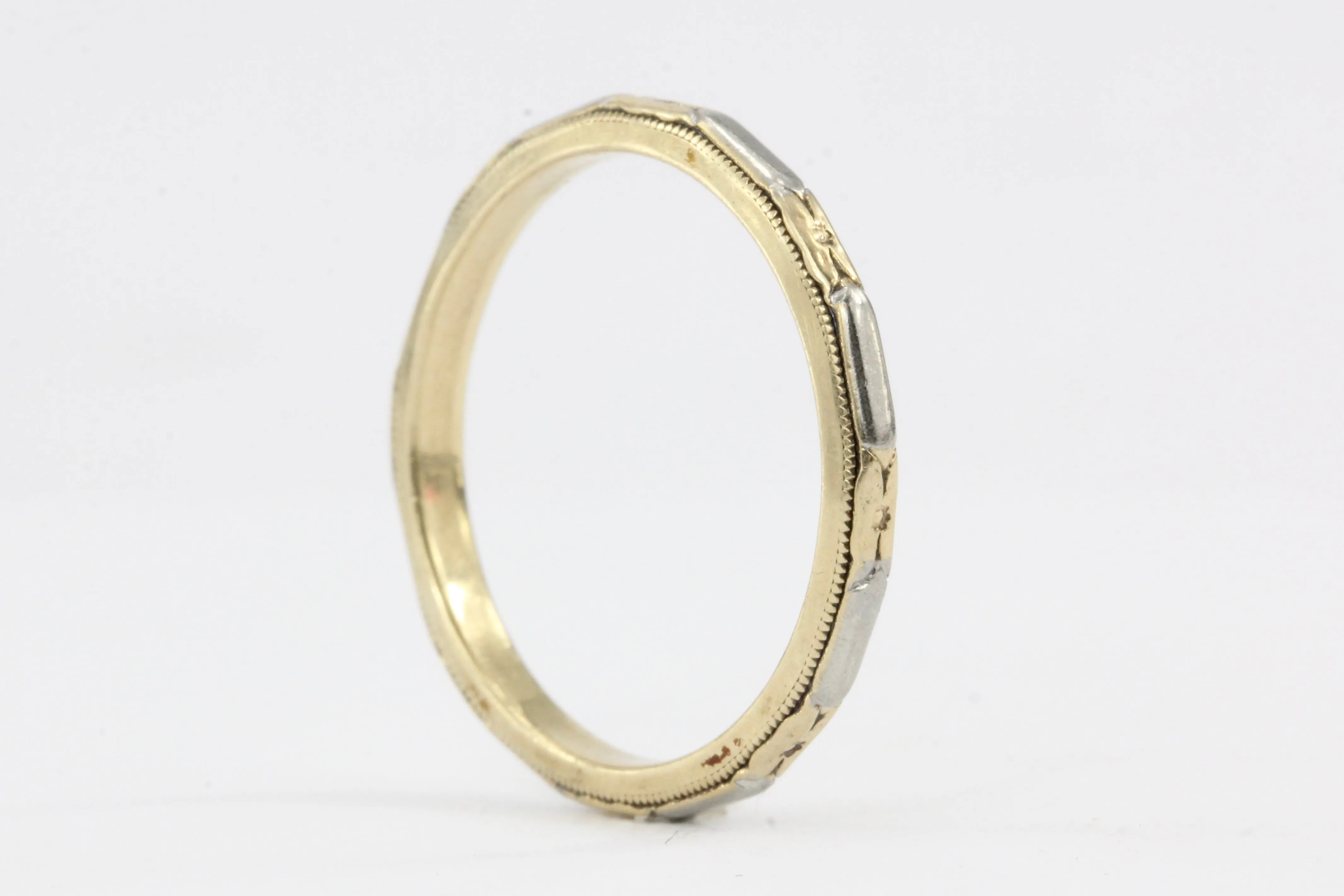 Art Deco White & Yellow Gold Wedding Band