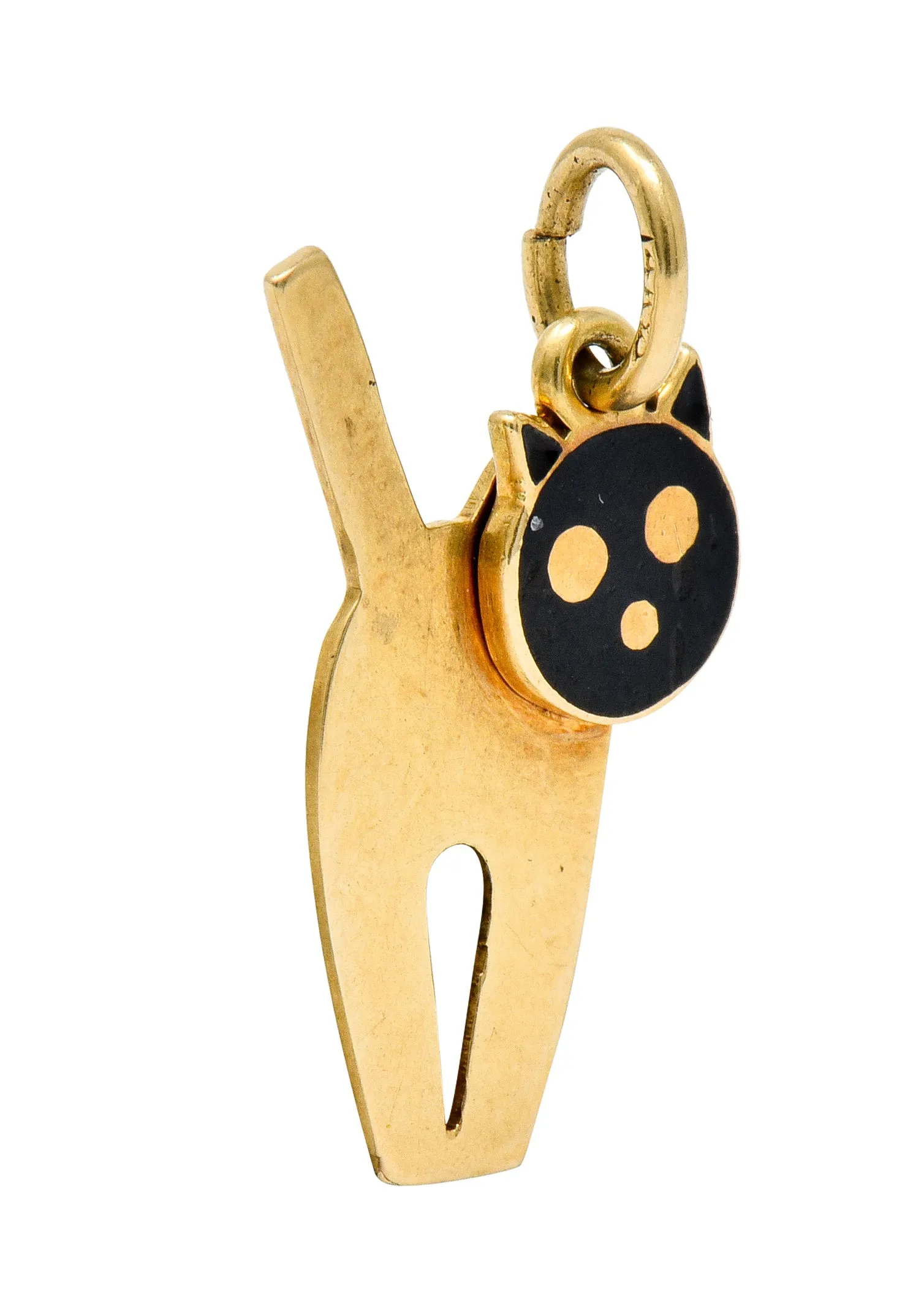 Art Nouveau Enamel 14 Karat Gold Articulated Cat Charm