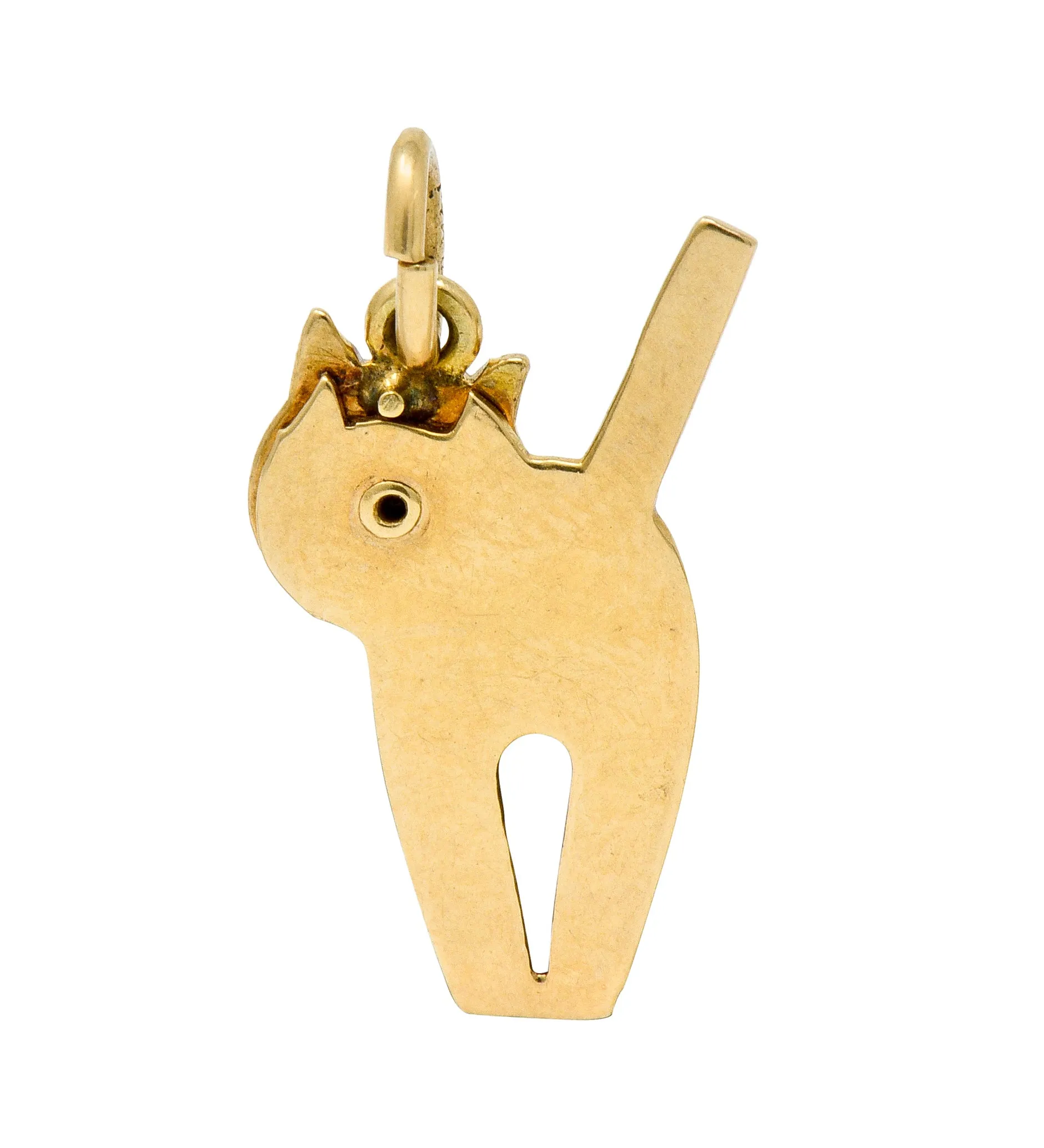 Art Nouveau Enamel 14 Karat Gold Articulated Cat Charm