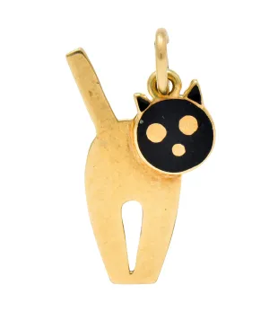 Art Nouveau Enamel 14 Karat Gold Articulated Cat Charm