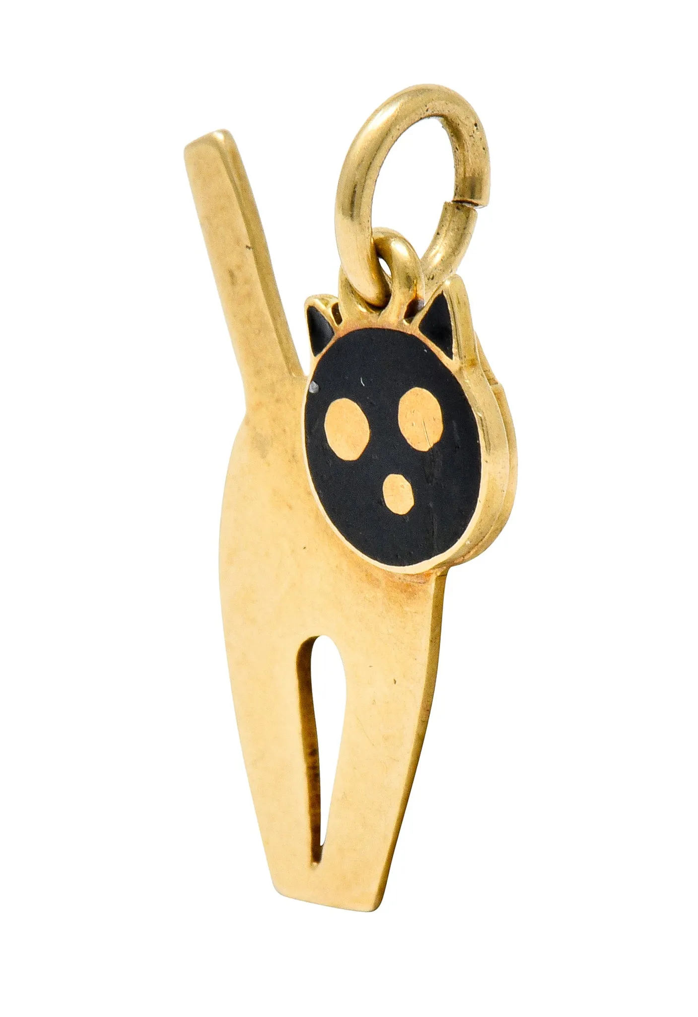 Art Nouveau Enamel 14 Karat Gold Articulated Cat Charm
