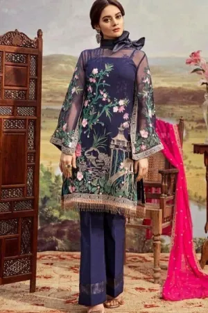 Asian Party Dress in Dark Blue Color Model# C 1758