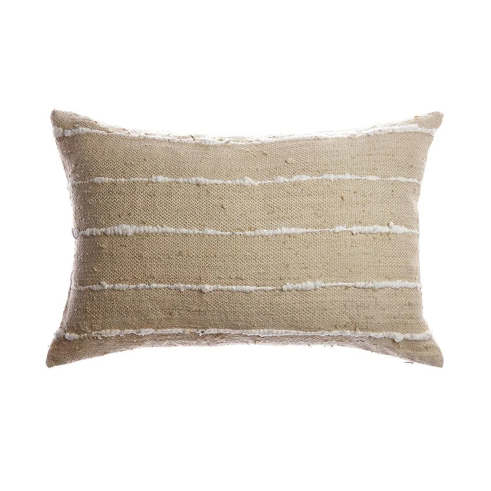 Beige Striped Raw Silk Lumbar Pillow