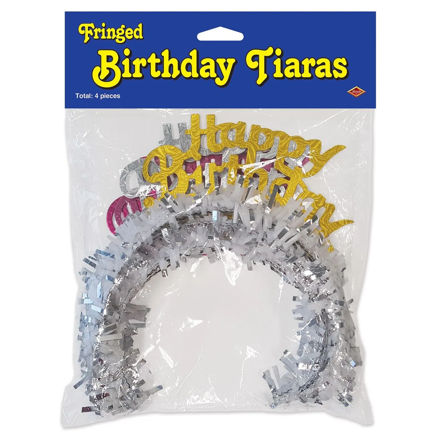 Beistle Pkgd Happy Birthday Tiaras w/Fringe - Party Supply Decoration for Birthday