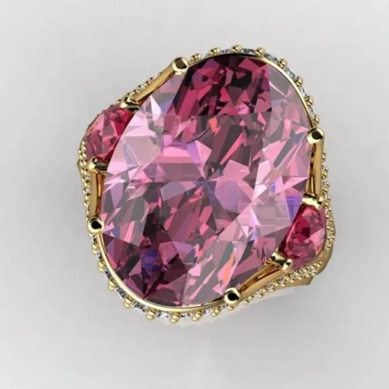Big Purple Amethyst Ring Gold for Women Party Wedding Jewelry