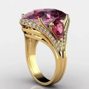 Big Purple Amethyst Ring Gold for Women Party Wedding Jewelry