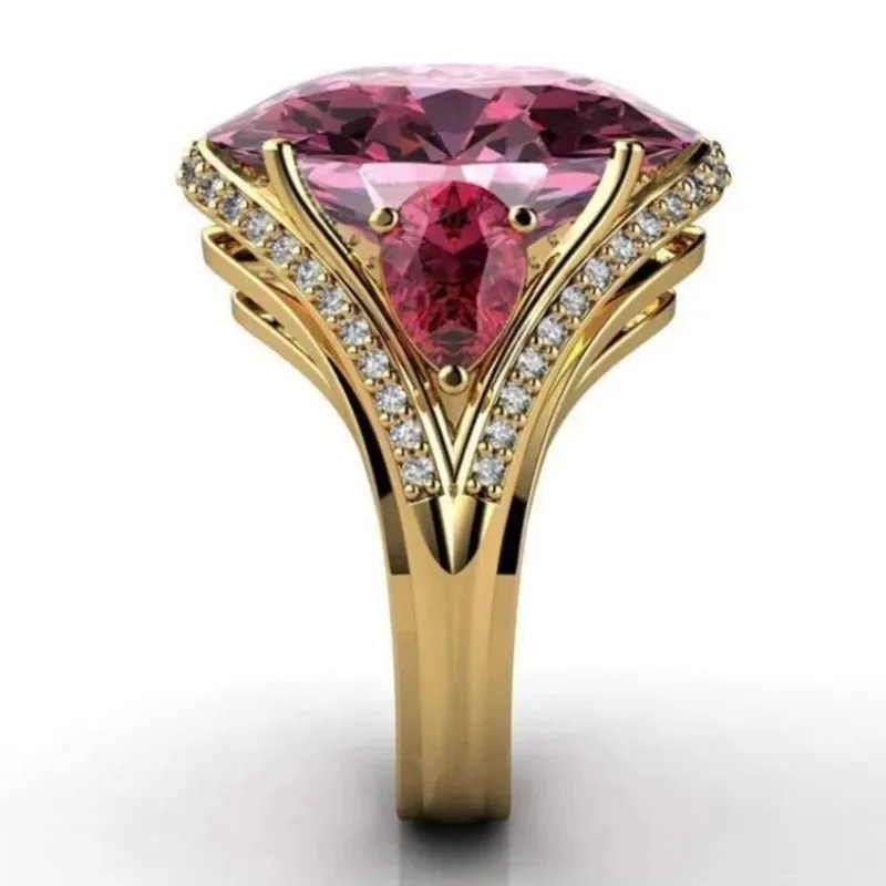 Big Purple Amethyst Ring Gold for Women Party Wedding Jewelry