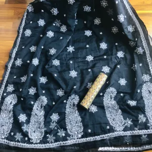 Black Chikankari Saree In Organza