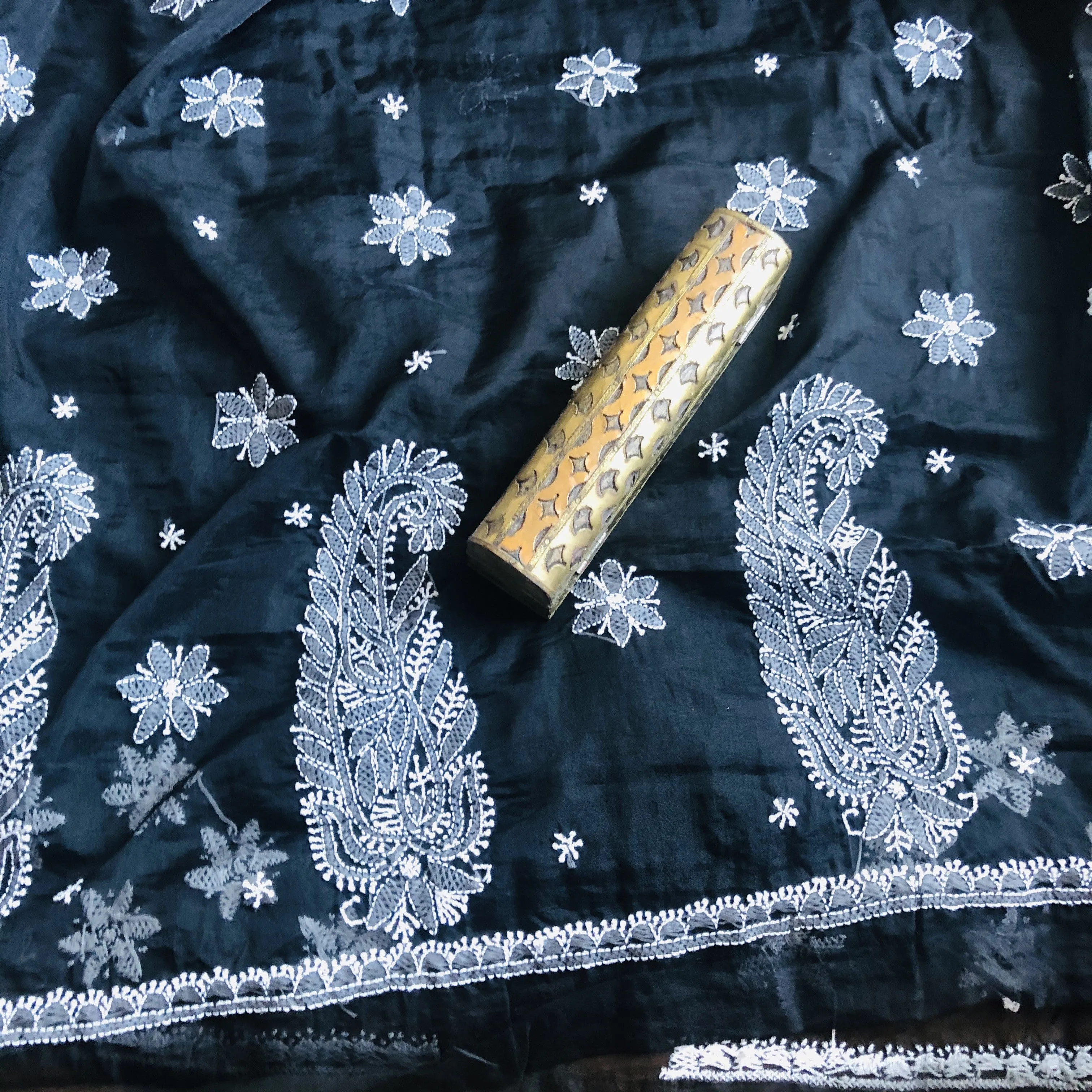 Black Chikankari Saree In Organza