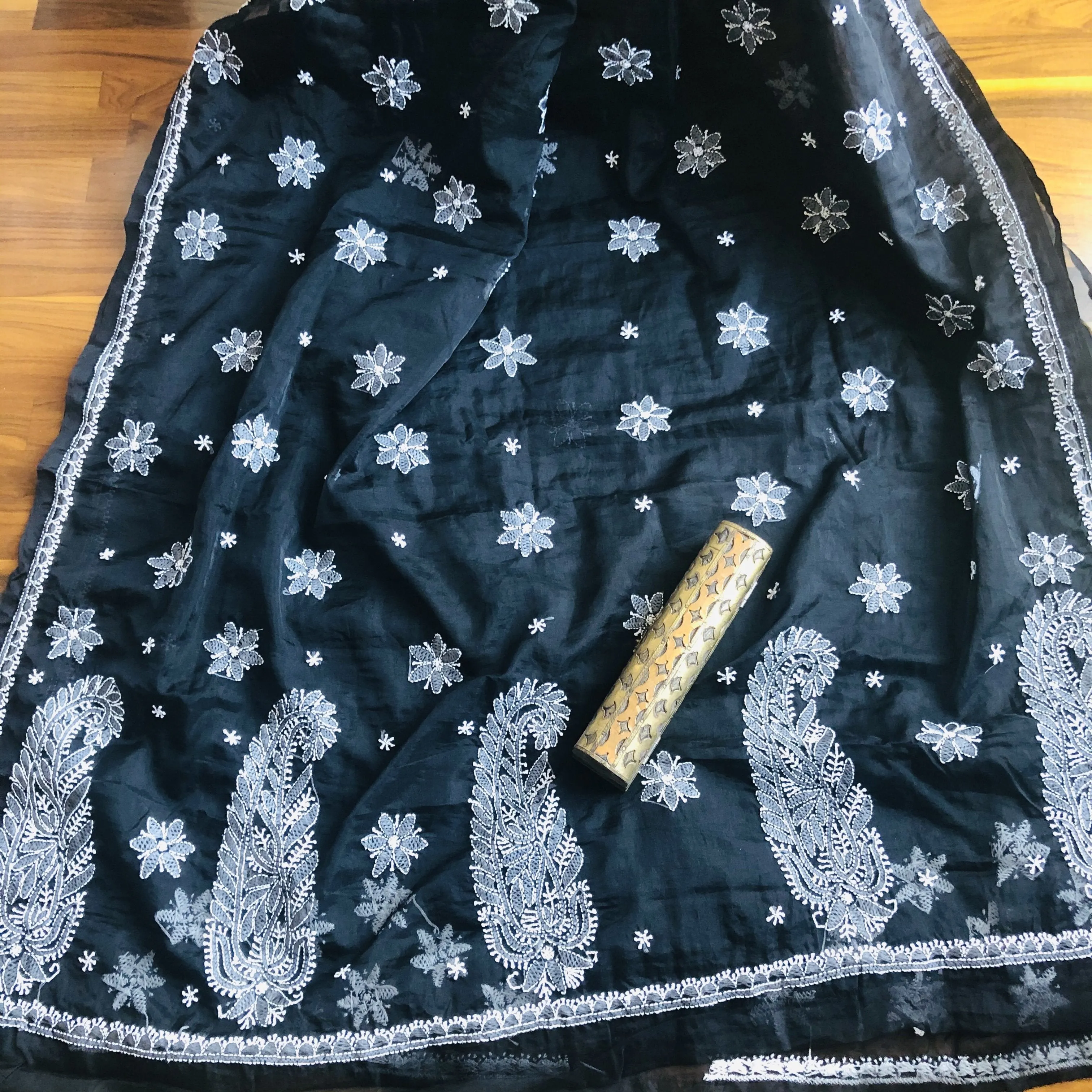 Black Chikankari Saree In Organza