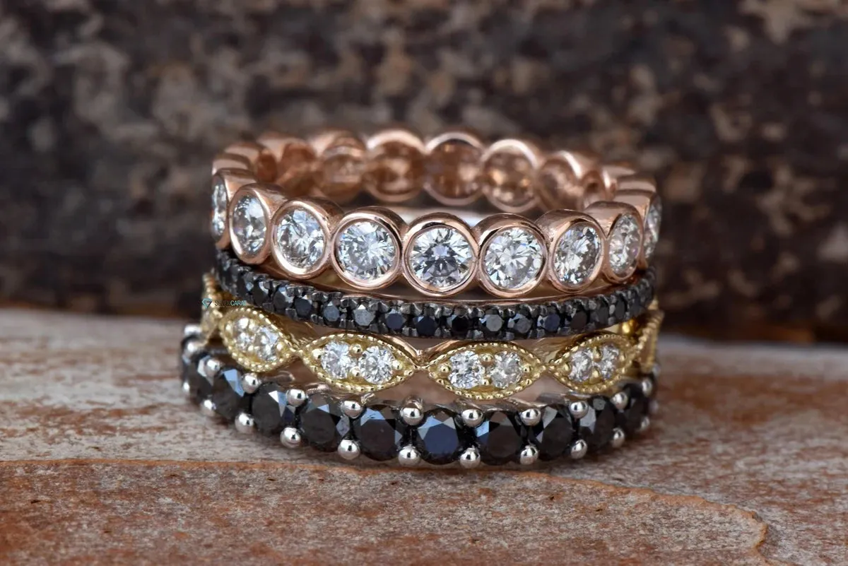 Black diamond band-Micro pave ring-Diamond wedding Band-Stacking rings-Matching bands-Black Diamond Ring-Solid gold ring-Matching rings