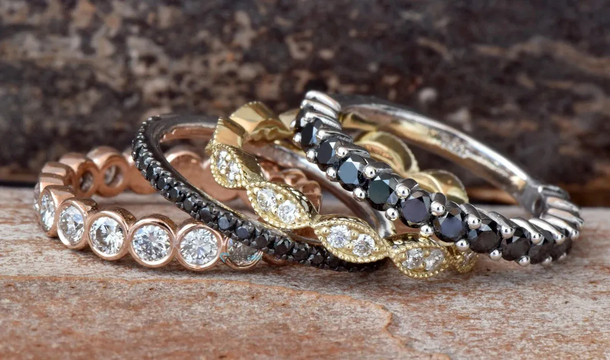 Black diamond band-Micro pave ring-Diamond wedding Band-Stacking rings-Matching bands-Black Diamond Ring-Solid gold ring-Matching rings