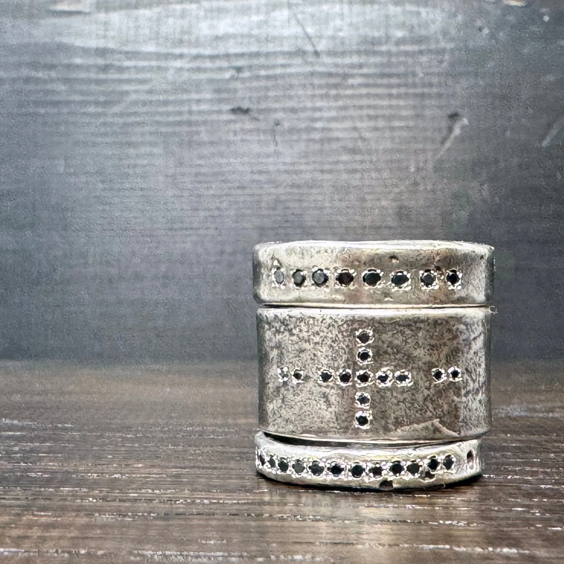 Black Diamond Sterling Silver Rustic Band Ring