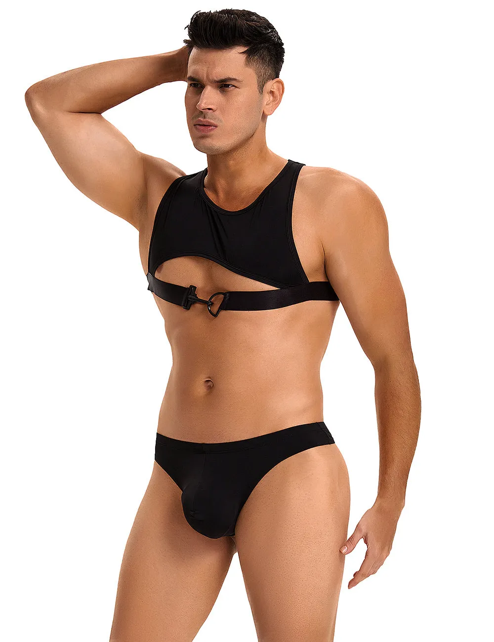 Black Ice Silk Harness Sexy Men Lingerie Set