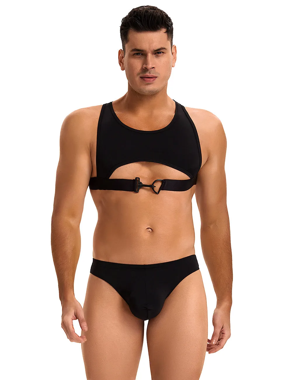 Black Ice Silk Harness Sexy Men Lingerie Set