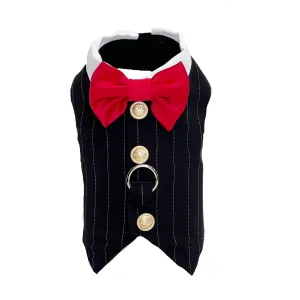 Black Pinstripe Vest With Built In Dog Harness