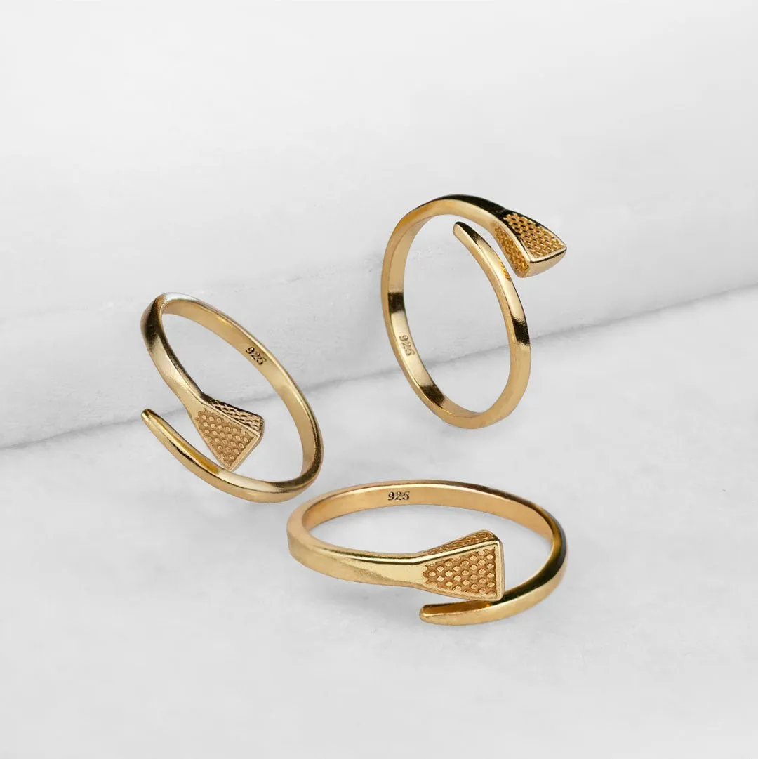 Blacksmith - Stylized Horseshoe Nail Wrap Around Design and 14K Gold on Sterling Silver Ring