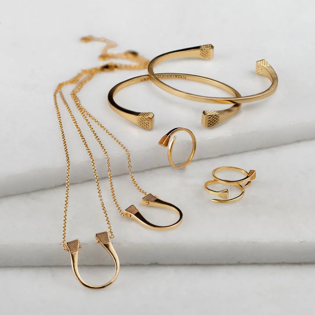 Blacksmith - Stylized Horseshoe Nail Wrap Around Design and 14K Gold on Sterling Silver Ring