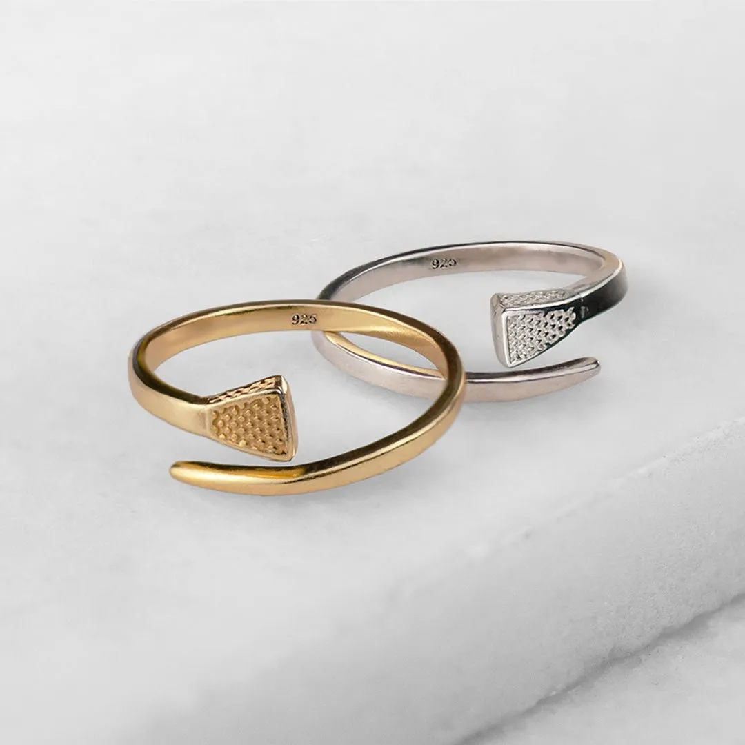Blacksmith - Stylized Horseshoe Nail Wrap Around Design and 14K Gold on Sterling Silver Ring