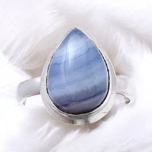 Blue Lace Agate Solid 925 Sterling Silver Ring 7.5