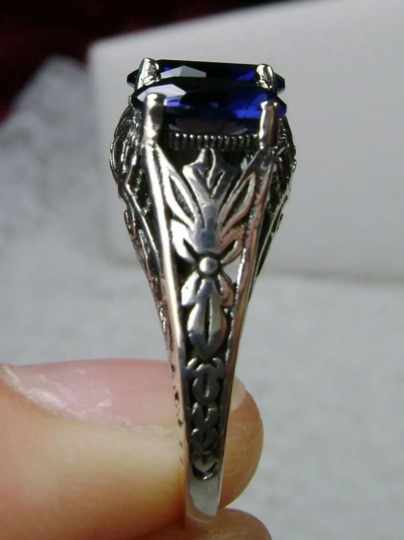 Blue Sapphire Ring, Triple Gems, Size 6, Art Deco Jewelry Design#D41 - Ready to Ship