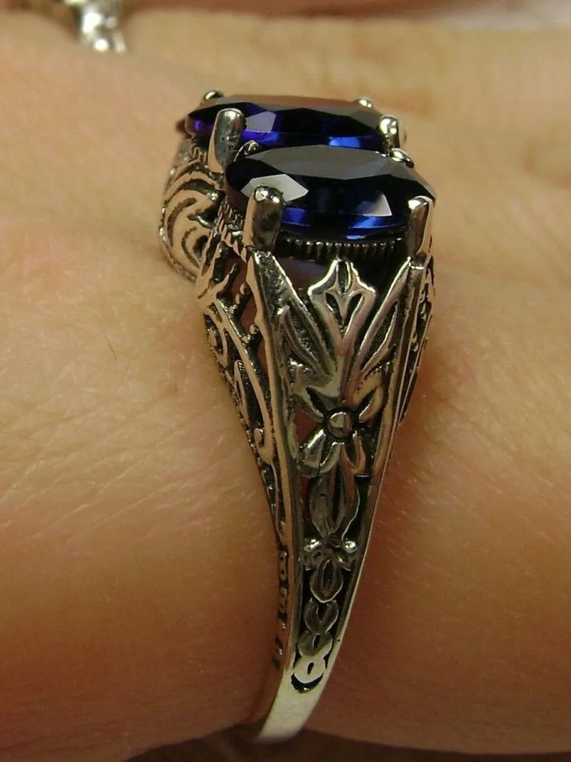 Blue Sapphire Ring, Triple Gems, Size 6, Art Deco Jewelry Design#D41 - Ready to Ship