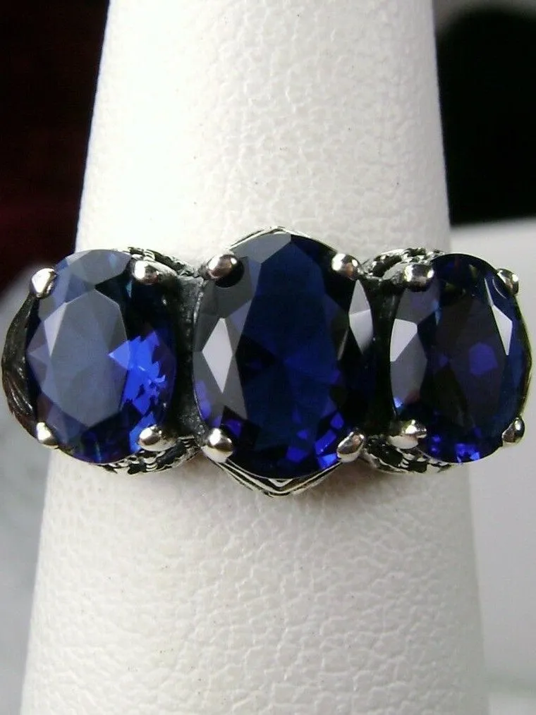 Blue Sapphire Ring, Triple Gems, Size 6, Art Deco Jewelry Design#D41 - Ready to Ship