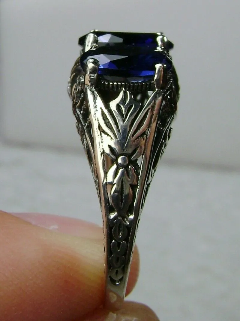 Blue Sapphire Ring, Triple Gems, Size 6, Art Deco Jewelry Design#D41 - Ready to Ship