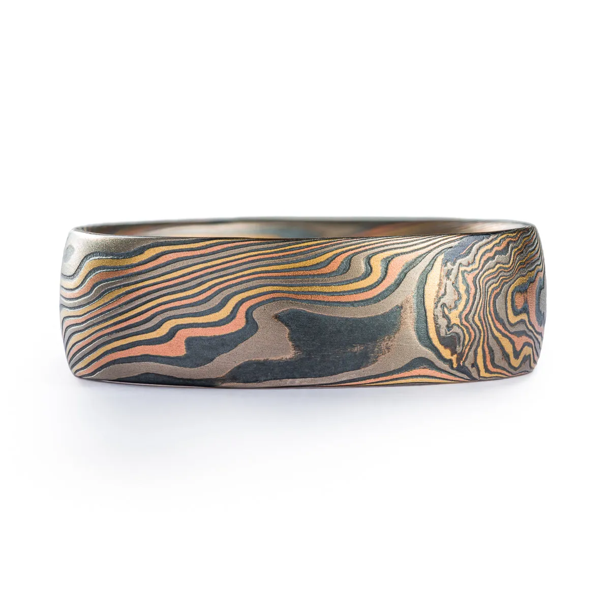 Bold Mokume Gane Ring in Firestorm Palette and Twist Pattern