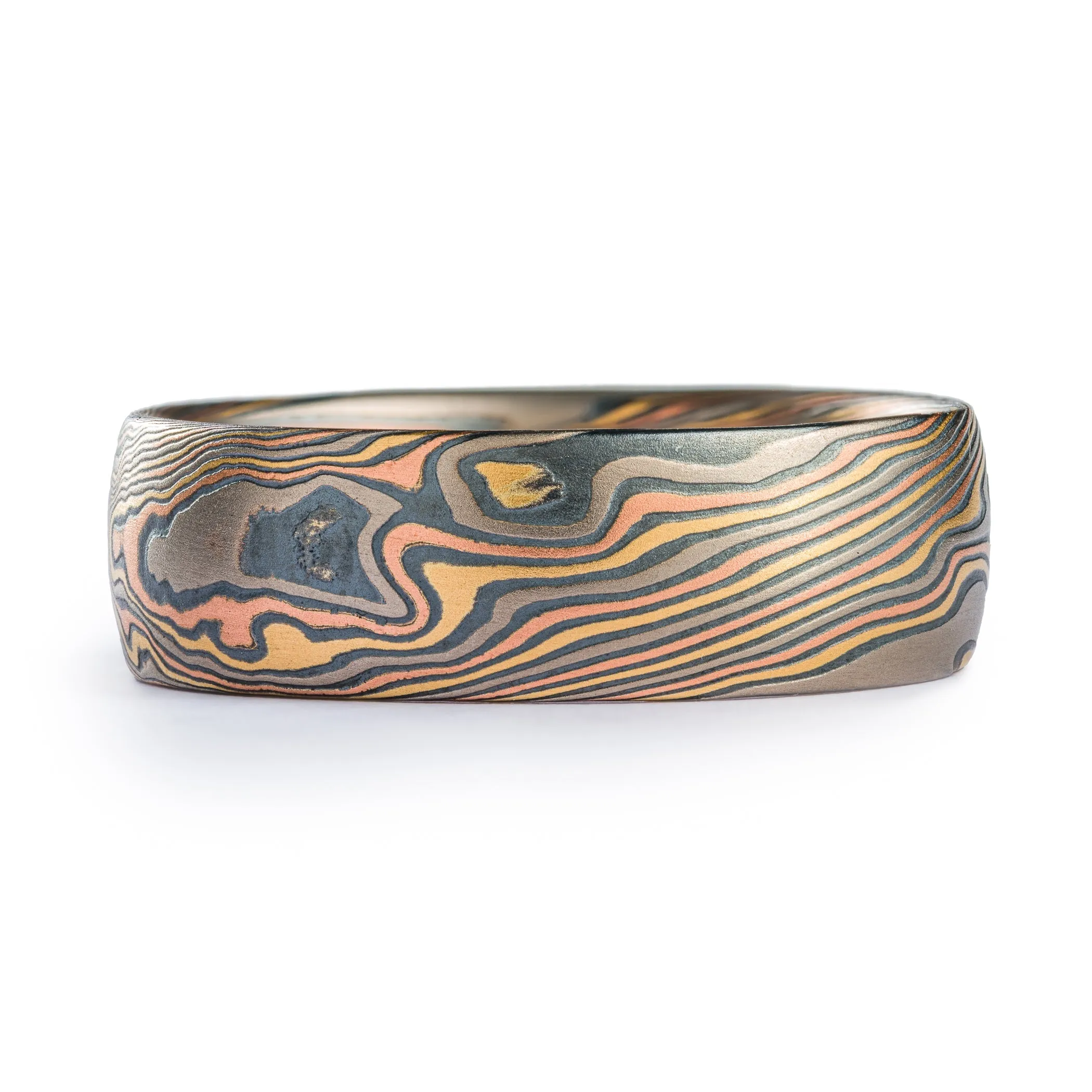 Bold Mokume Gane Ring in Firestorm Palette and Twist Pattern