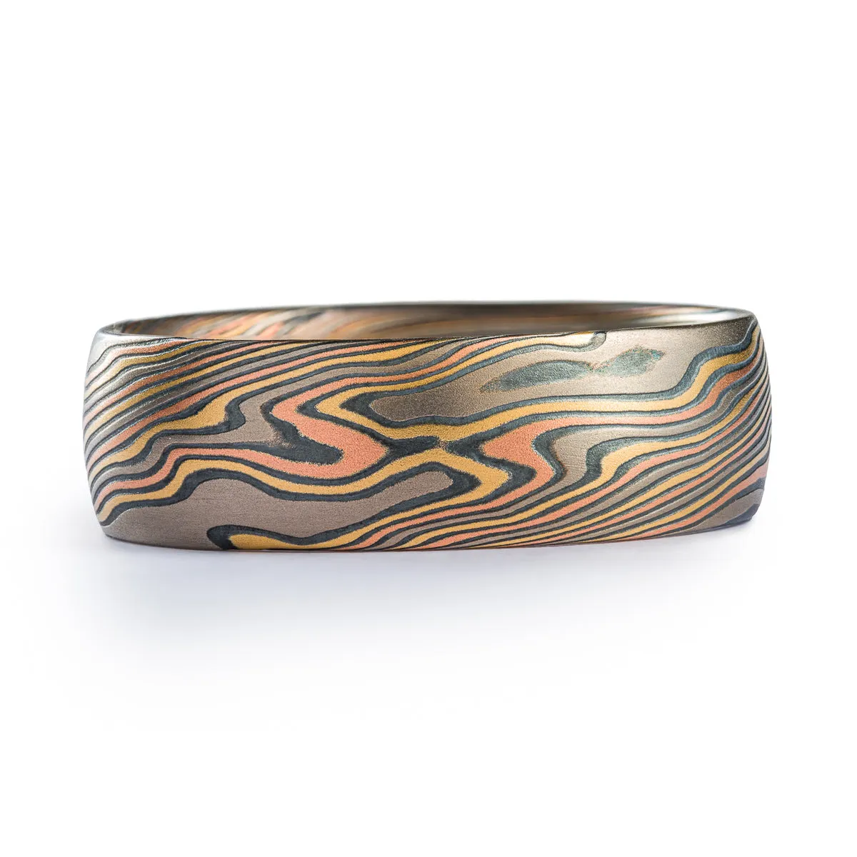 Bold Mokume Gane Ring in Firestorm Palette and Twist Pattern