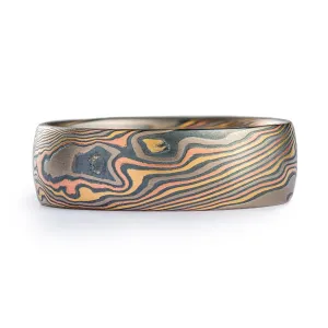 Bold Mokume Gane Ring in Firestorm Palette and Twist Pattern
