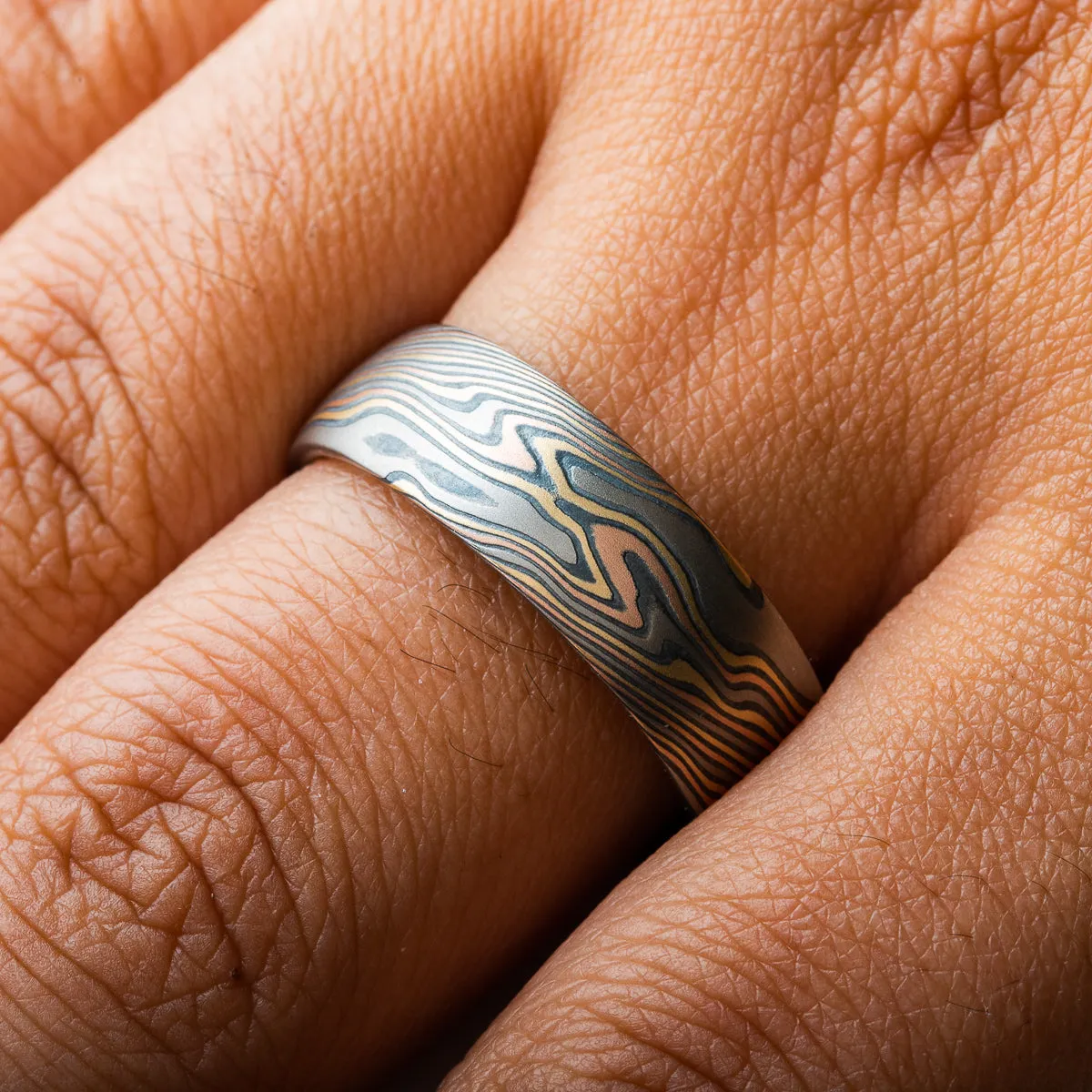 Bold Mokume Gane Ring in Firestorm Palette and Twist Pattern
