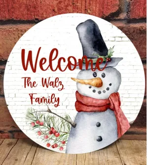 Brick Snowman Door Hanger, Personalized Door Hanger, Christmas Sign, Christmas Decor, Christmas Front Door Sign, Rustic Christmas Decor