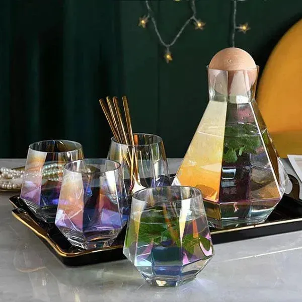 Butterfly Carafe set   4 Iridescent Glasses