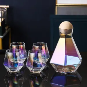 Butterfly Carafe set   4 Iridescent Glasses