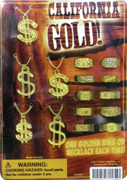 California Gold! Necklaces & Rings in 1 inch Toy Capsules