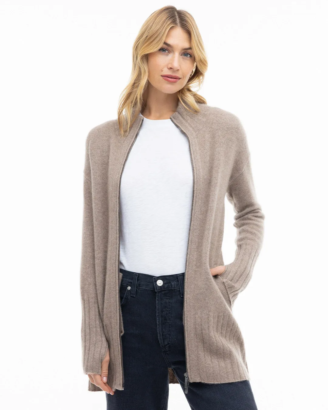 Cashmere Zip Up Cardigan