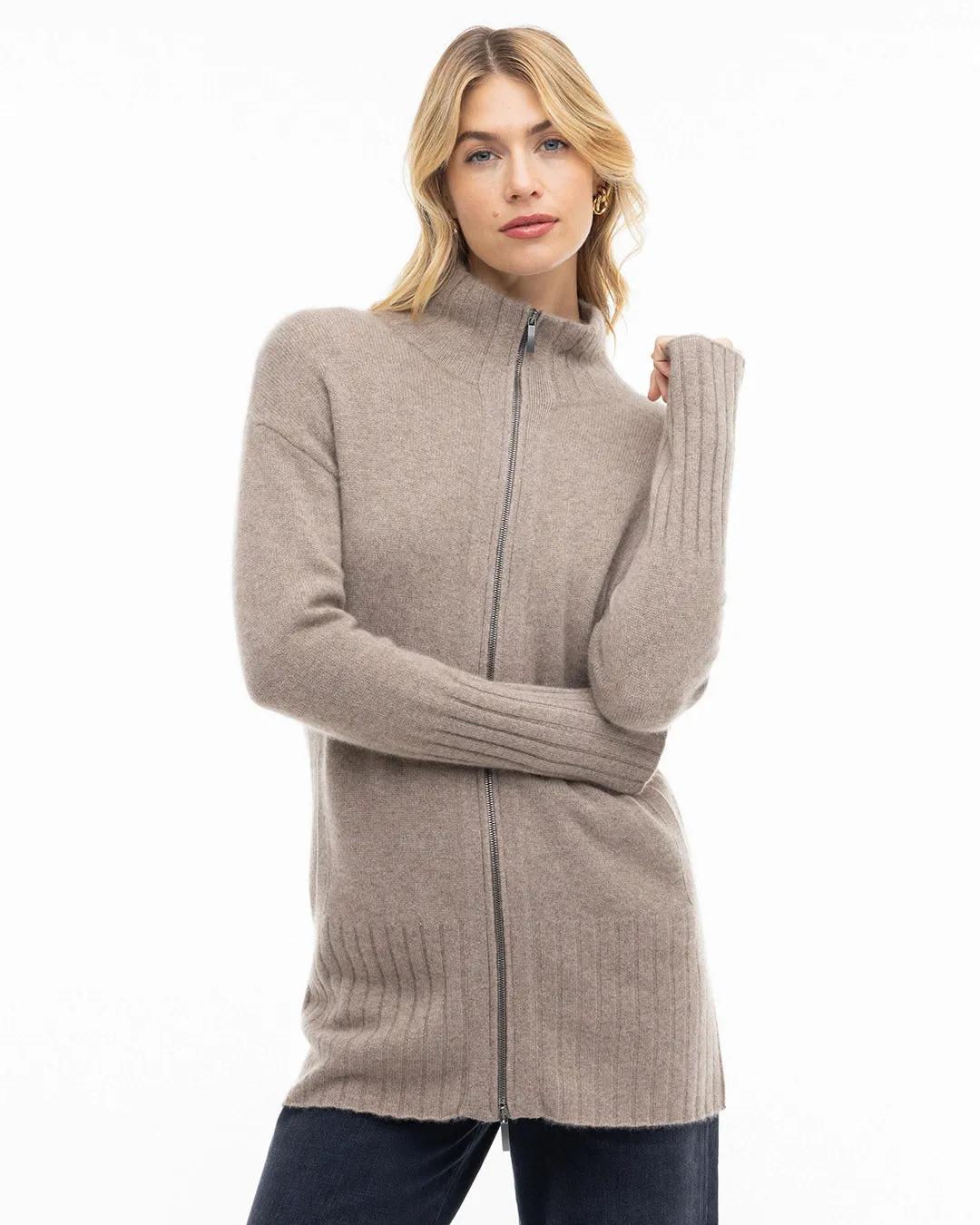 Cashmere Zip Up Cardigan