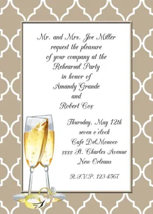 CHAMPAGNE FLUTES AND RINGS CUSTOM INVITATION