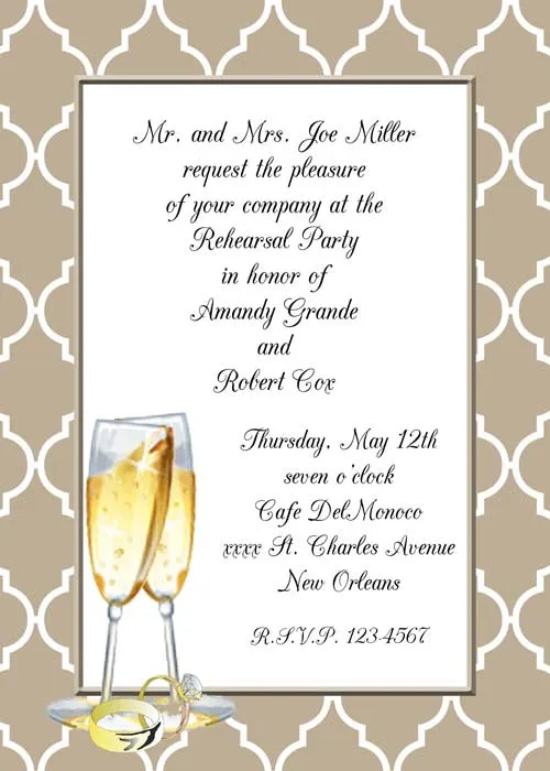 CHAMPAGNE FLUTES AND RINGS CUSTOM INVITATION